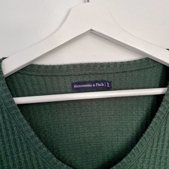 A&F Dark Green Cozy Sweater-Knit Long Sleeve Tee - Picture 3 of 5